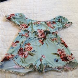 Teal Floral Romper